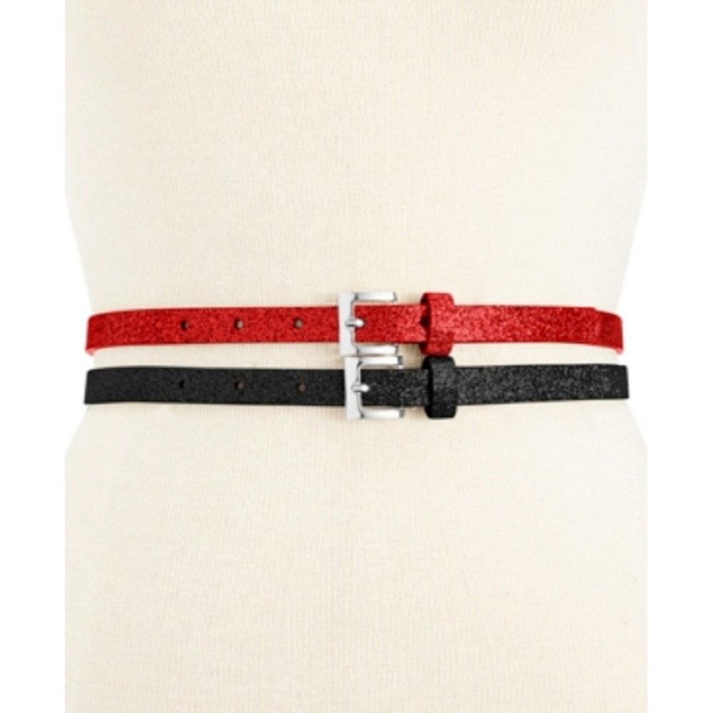 Style & Co. 2 for 1 Glitter Skinny Belts Black/Red Women's Size Medium